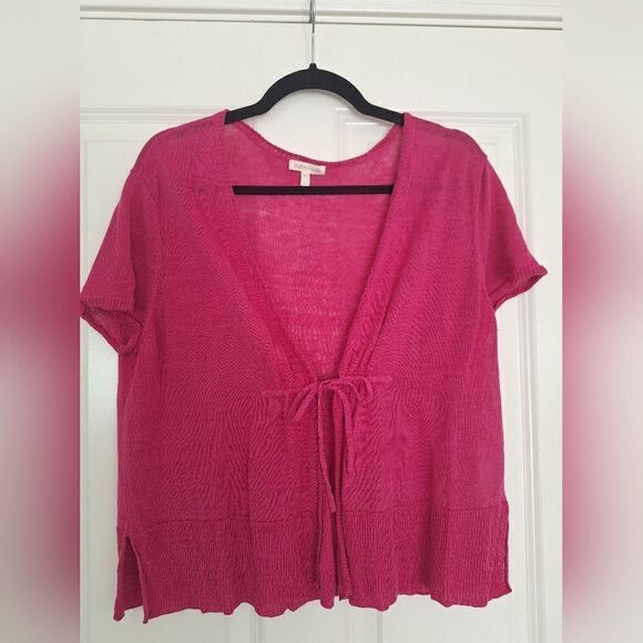 Eileen Fisher pink  blouse with tie in front size L - Picture 1 of 8